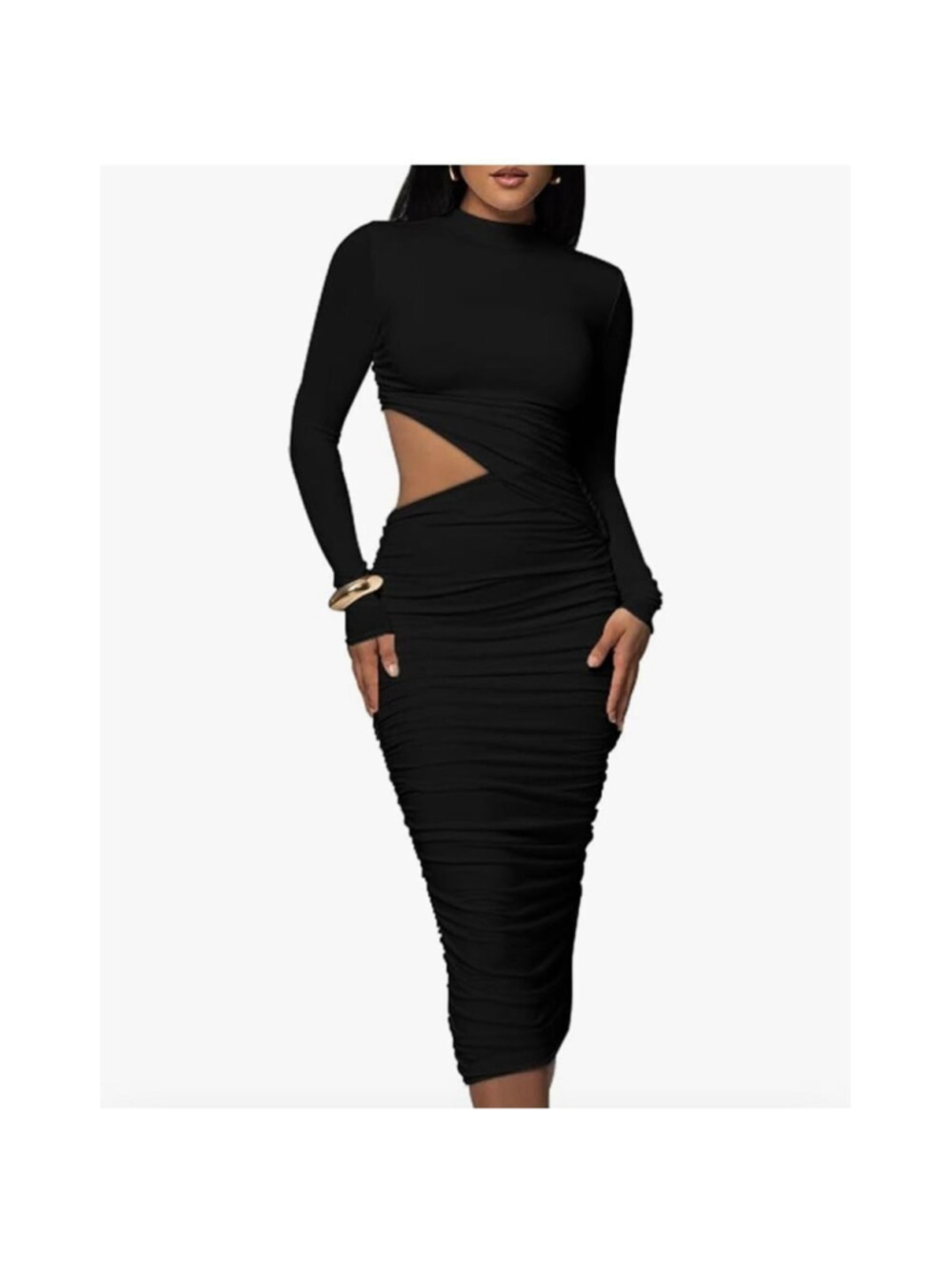 NEW Bodycon One Shoulder Sleeveless Ruched Midi Club Party Dress S